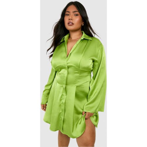Grande Taille - Robe Corset Satinée À Manches Évasées - 44 - boohoo - Modalova