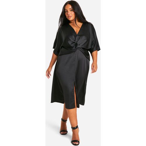 Grande Taille - Robe Mi-Longue Satinée À Manches Courtes - 44 - boohoo - Modalova
