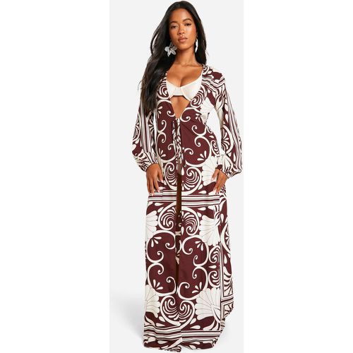 Robe De Plage Longue À Imprimé Abstrait - M - boohoo - Modalova