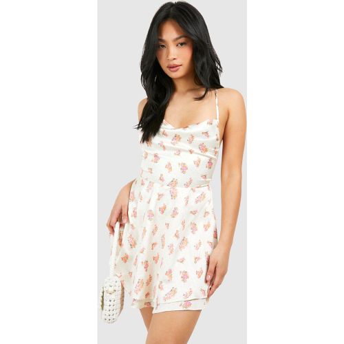 Petite" - Robe Patineuse Satinée Fleurie - 38 - boohoo - Modalova