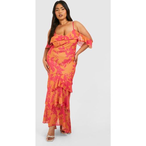 Grande Taille - Robe Mi-Longue Fleurie À Volants - 44 - boohoo - Modalova