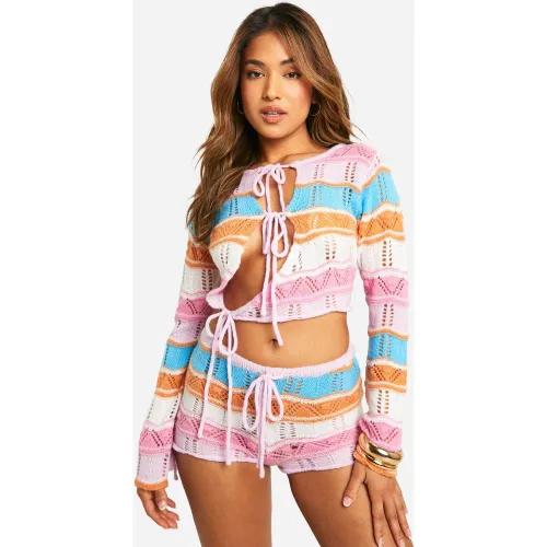 Petite" - Top En Maille À Découpes Et Rayures - S - boohoo - Modalova