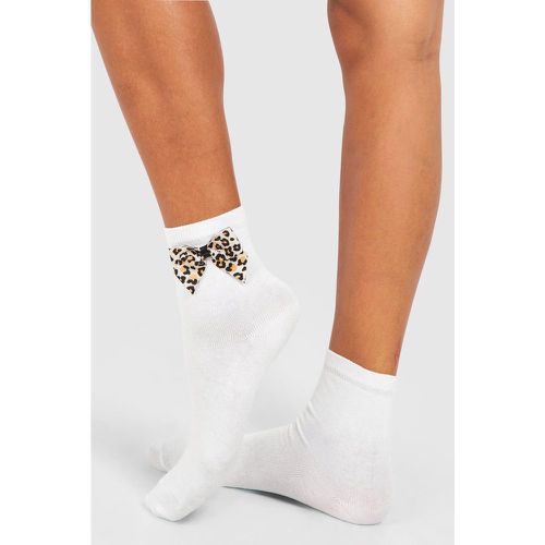 Chaussettes À Nœud Et Imprimé Léopard - One Size - boohoo - Modalova