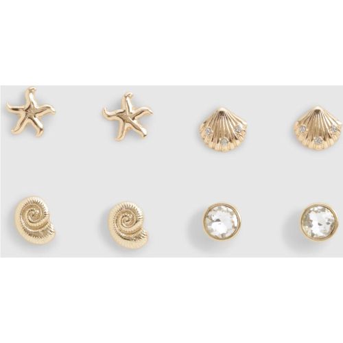 Gold Seashell Stud Earrings 4 Pack - boohoo - Modalova
