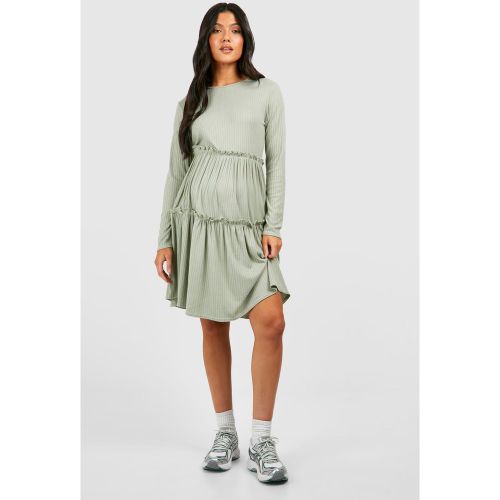 Maternité - Robe De Grossesse À Volants En Maille Côtelée Épaisse - 40 - boohoo - Modalova