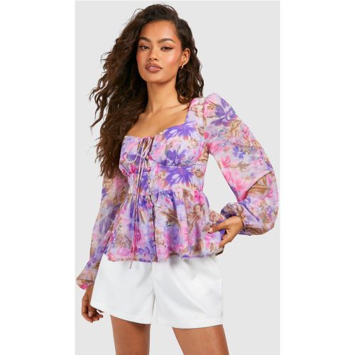 Top Fleuri À Manches Bouffantes - 38 - boohoo - Modalova