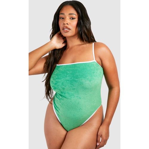 Grande Taille - Maillot De Bain Côtelé À Col Carré - 44 - boohoo - Modalova