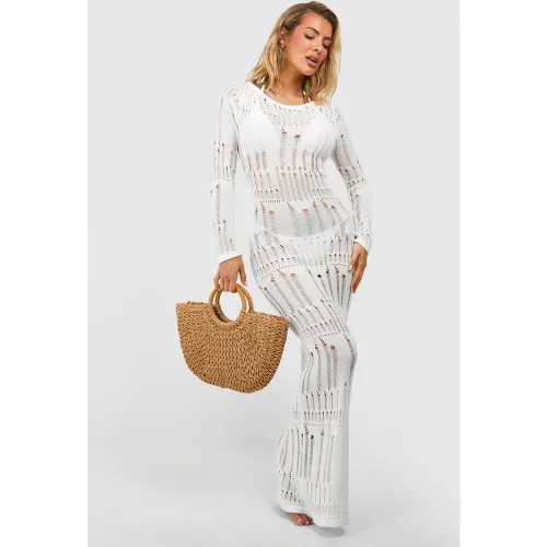 Robe Longue De Plage En Crochet À Dos Nu - S - boohoo - Modalova