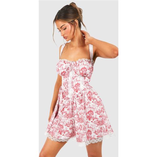 Robe Champêtre Courte À Bretelles Et Motif Porcelaine - 40 - boohoo - Modalova