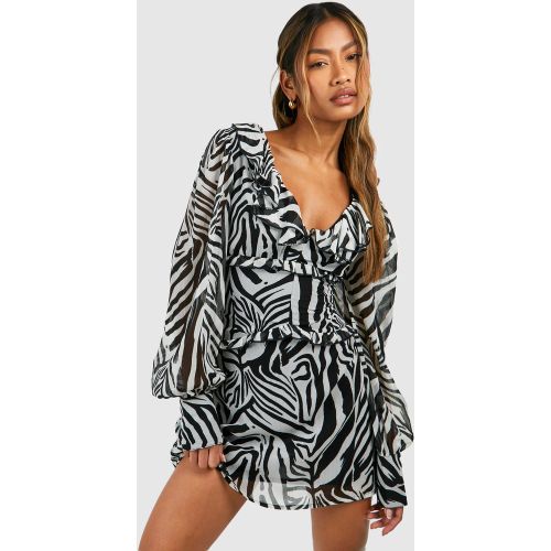 Robe Patineuse À Volants Et Imprimé Zèbre - 36 - boohoo - Modalova