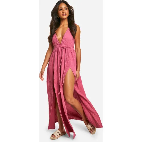 Robe Longue Ceinturée À Décolleté Plongeant - 36 - boohoo - Modalova