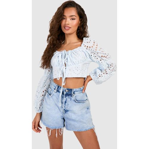Crop Top À Manches Longues Et Broderie - 36 - boohoo - Modalova