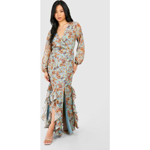 Petite" - Robe Portefeuille Fleurie À Volants - 34 - boohoo - Modalova