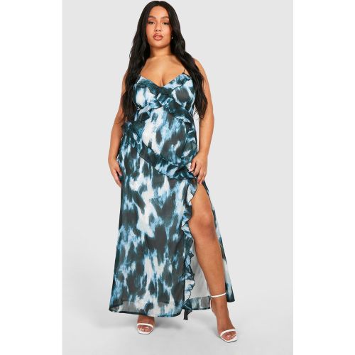 Grande Taille - Robe Longue À Volants Et Imprimé Abstrait - 44 - boohoo - Modalova