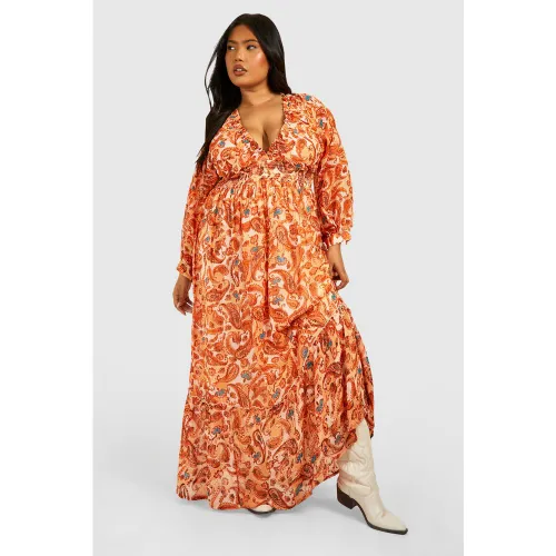 Grande Taille - Robe Longue À Col V Et Imprimé Cachemire - 44 - boohoo - Modalova