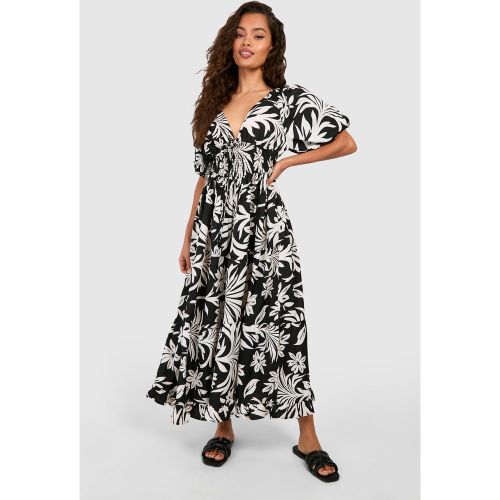 Robe Longue Imprimée À Manches Bouffantes - 36 - boohoo - Modalova
