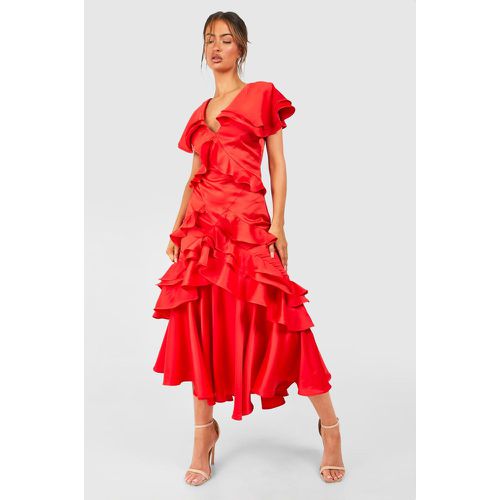 Robe Longue Satinée À Volants - 36 - boohoo - Modalova