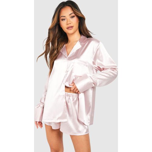 Pyjama Oversize Satiné Avec Short - 36 - boohoo - Modalova