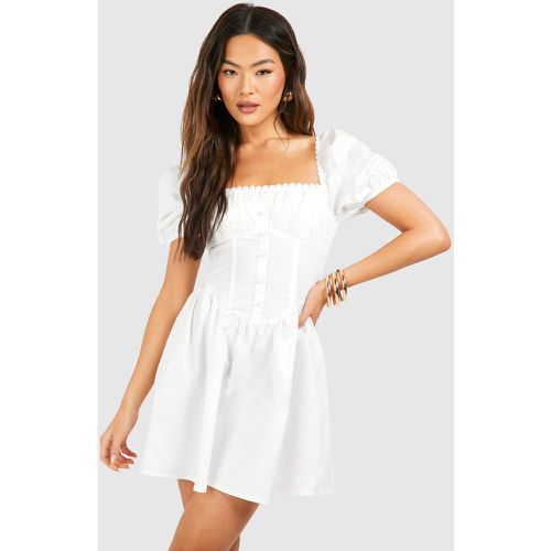 Robe Courte Froncée En Coton À Manches Bouffantes - 44 - boohoo - Modalova