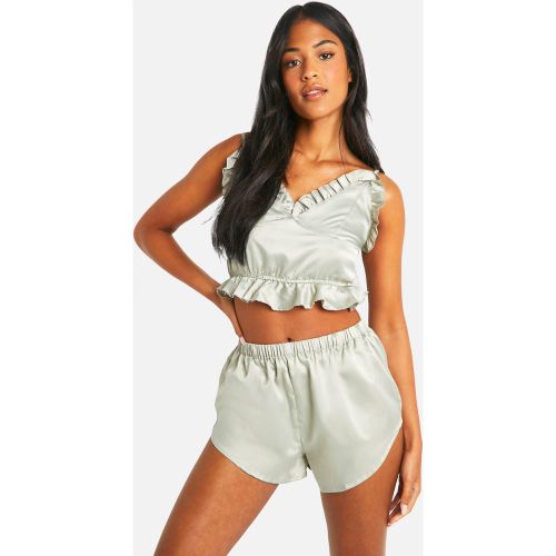 Tall" - Ensemble De Pyjama Satiné Avec Top Volanté - 46 - boohoo - Modalova