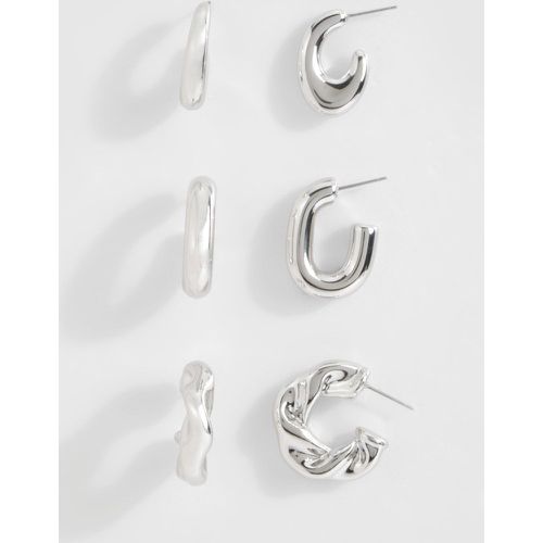 Silver Chunky Hoop Multipack Earrings - - boohoo - Modalova