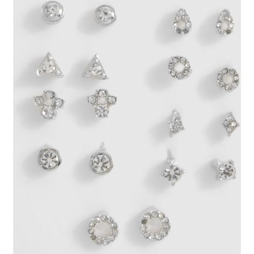 Silver Embellished 9 Pack Earrings - - boohoo - Modalova