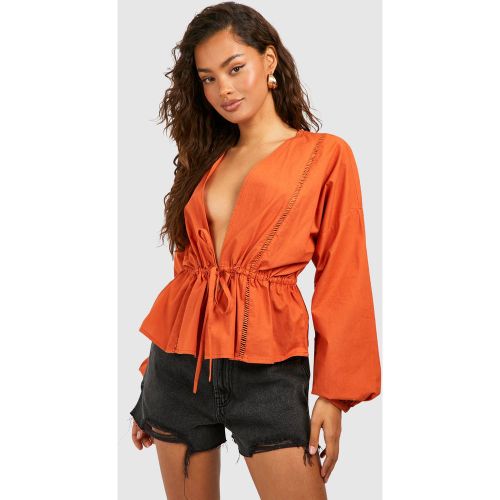 Blouse Nouée En Coton - 34 - boohoo - Modalova