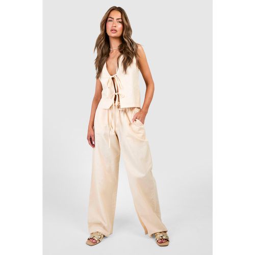 Ensemble En Lin Avec Crop Top Noué Et Pantalon Large - 40 - boohoo - Modalova