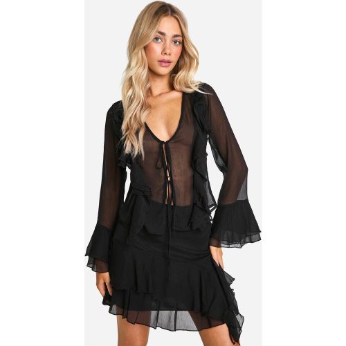 Blouse En Mousseline De Soie À Volants - 40 - boohoo - Modalova