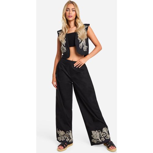 Pantalon Large À Broderies - 34 - boohoo - Modalova