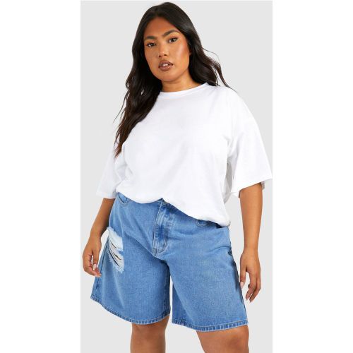 Grande Taille - Short En Jean Long À Déchirures - 44 - boohoo - Modalova