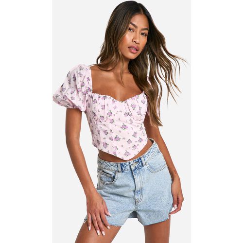 Corset Fleuri À Manches Bouffantes - 38 - boohoo - Modalova