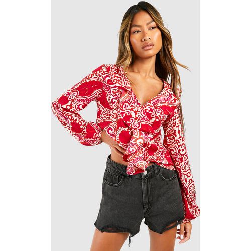 Blouse À Volants Et Imprimé Cachemire - 38 - boohoo - Modalova