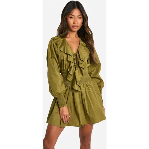 Robe Patineuse En Coton À Volants - 36 - boohoo - Modalova