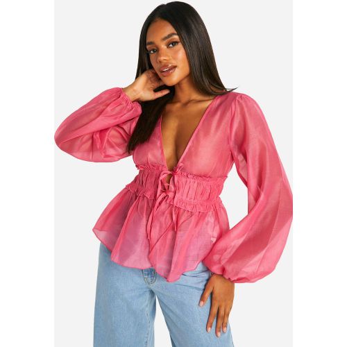 Blouse Texturée Nouée À Manches Larges - 34 - boohoo - Modalova