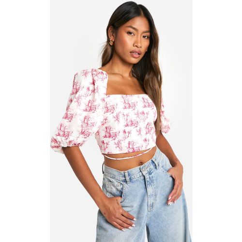 Crop Top Noué À Imprimé Porcelaine - 34 - boohoo - Modalova