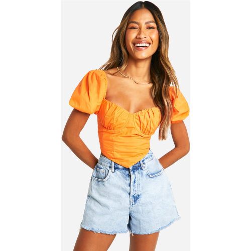 Corset En Popeline À Manches Bouffantes - 36 - boohoo - Modalova