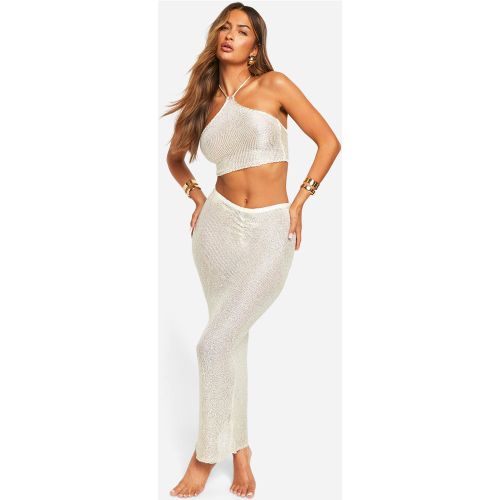 Ensemble De Plage Avec Top Pailleté Et Jupe Longue - Blanc Écru - S, Blanc Écru - boohoo - Modalova