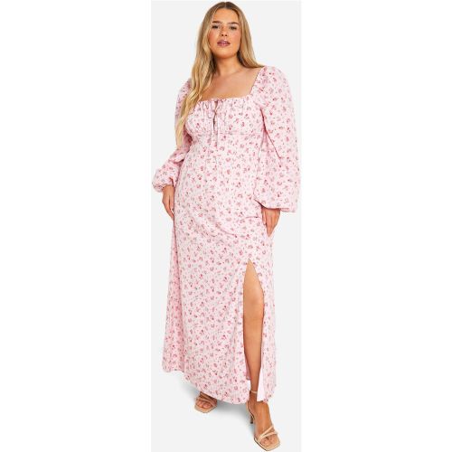 Grande Taille - Robe Longue Fleurie À Manches Bouffantes - 54 - boohoo - Modalova