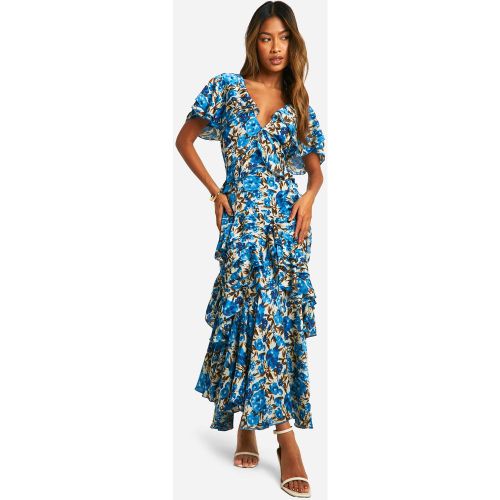 Robe Longue Fleurie À Volants - 36 - boohoo - Modalova