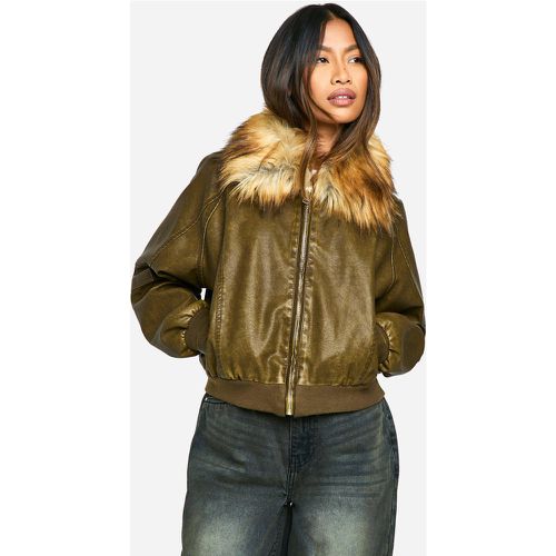 Bomber En Simili À Col En Fausse Fourrure - 40 - boohoo - Modalova