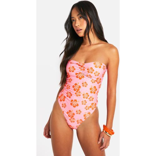 Maillot De Bain Bandeau Fleuri Froncé - 34 - boohoo - Modalova