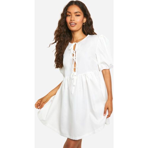 Robe Courte Nouée À Manches Bouffantes - 44 - boohoo - Modalova