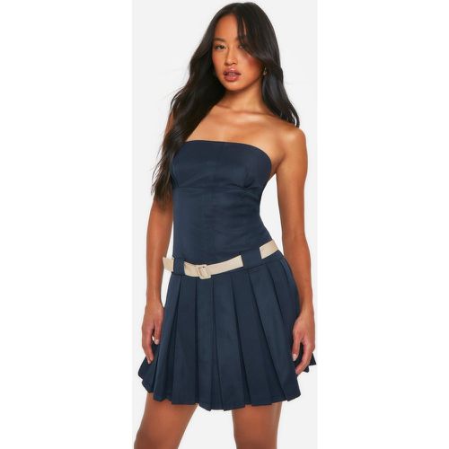 Robe Bustier Courte Plissée À Ceinture Contrastante - 38 - boohoo - Modalova