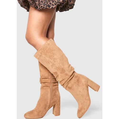 Bottes Hautes Froncées À Talon Carré - 36 - boohoo - Modalova