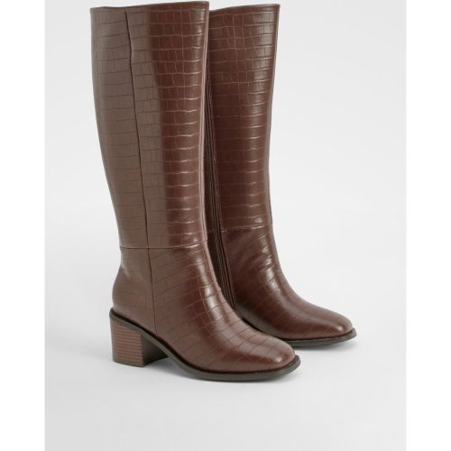 Bottes Hautes Carrées Croco - Pointure Large - 36 - boohoo - Modalova