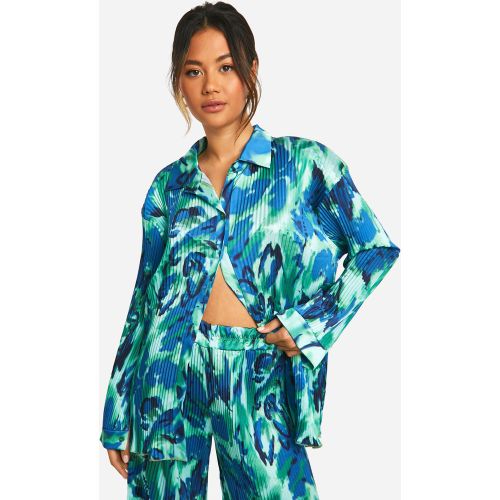 Chemise Oversize Plissée À Imprimé Abstrait - Vert Émeraude - 34, Vert Émeraude - boohoo - Modalova