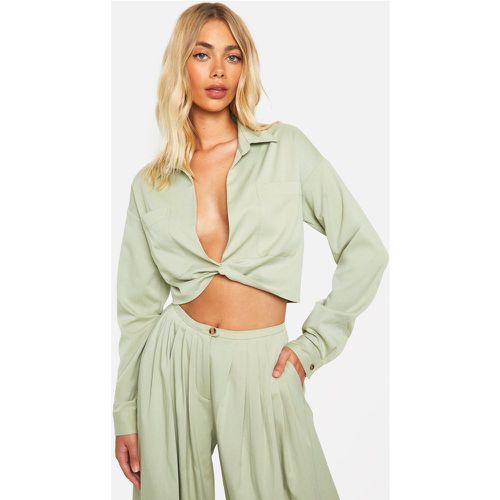 Chemise Oversize Torsadée Effet Lin - 38 - boohoo - Modalova