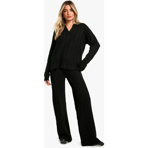 Ensemble En Maille Douce Avec Pull À Col Polo Et Pantalon Large - S - boohoo - Modalova