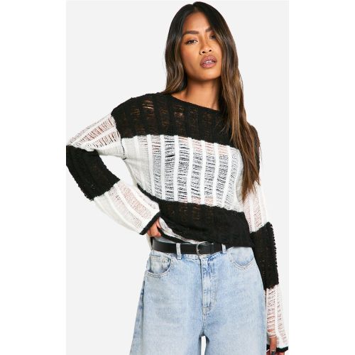 Pull Oversize À Rayures En Maille À Découpes - S - boohoo - Modalova